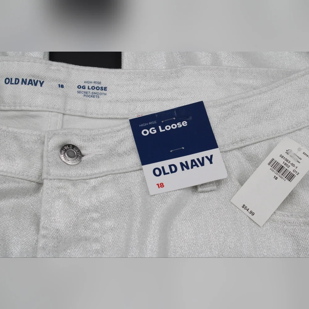 Old Navy Women’s Size 18 High-Rise OG Loose Glitter Jeans – White - Picture 5 of 8